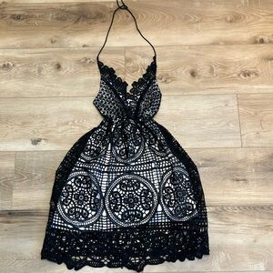Black Sequence Knit Halter Dress